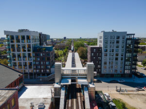 Aerial view of CTA train tracks in Chicago